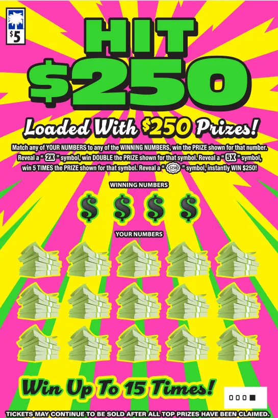 Hit $250 $5 South Carolina scratch-off ticket