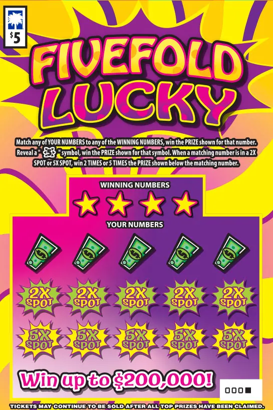 Fivefold Lucky $5 South Carolina scratch-off ticket