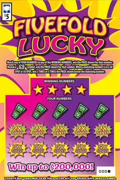 Fivefold Lucky $5 scratch-off ticket (image: South Carolina Education Lottery)