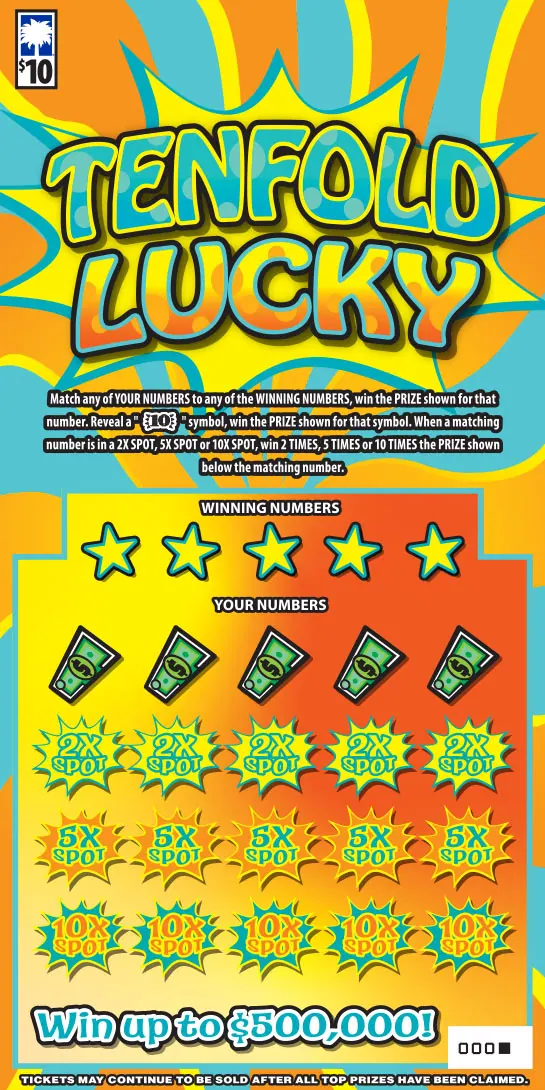 Tenfold Lucky $10 South Carolina scratch-off ticket