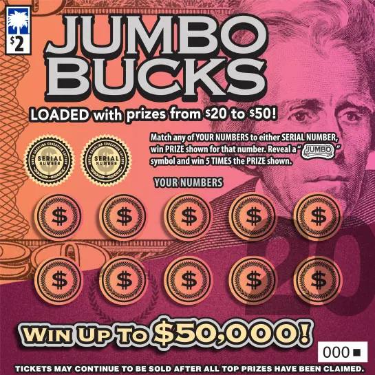 Jumbo Bucks $2 South Carolina scratch-off ticket