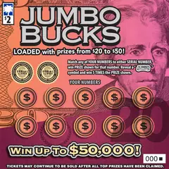 Jumbo Bucks $2 scratch-off ticket