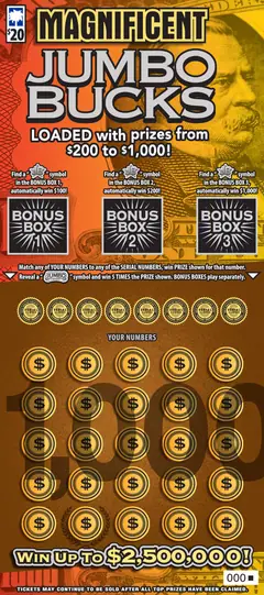 Magnificent Jumbo Bucks $20 scratch-off ticket (image: South Carolina Education Lottery)