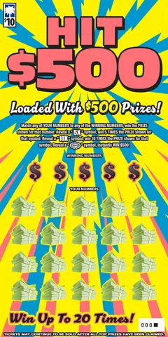 Hit $500 $10 scratch-off ticket