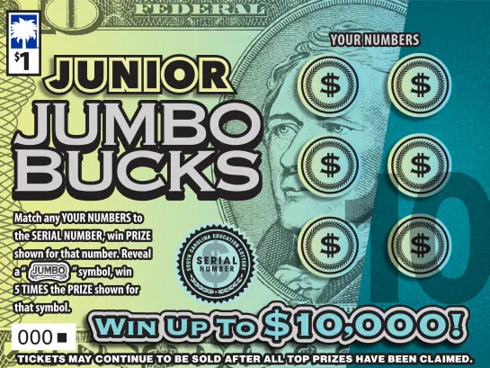 Junior Jumbo Bucks $1 South Carolina scratch-off ticket