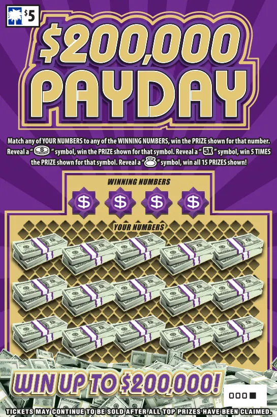 $200,000 Payday $5 South Carolina scratch-off ticket