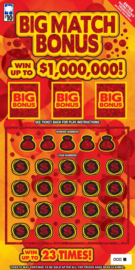 Big Match Bonus $10 South Carolina scratch-off ticket