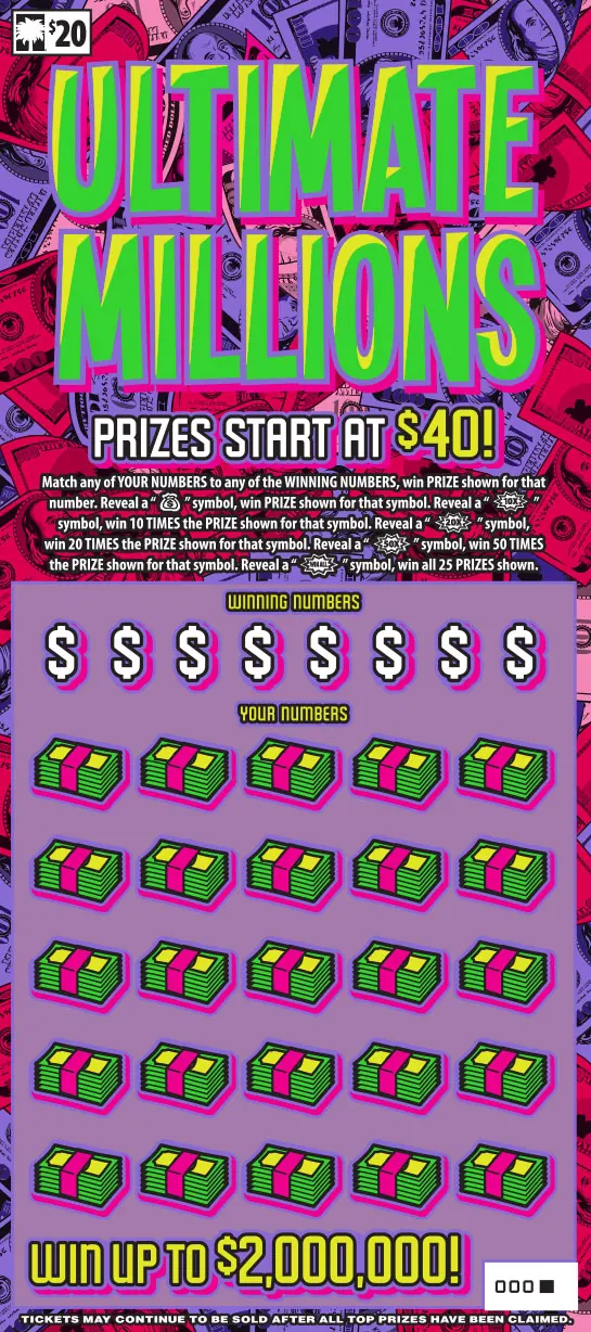 Ultimate Millions $20 South Carolina scratch-off ticket