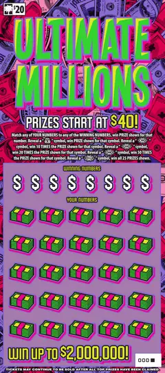 Ultimate Millions $20 scratch-off ticket (image: South Carolina Education Lottery)
