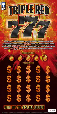 Triple Red 777 ($10) $10 scratch-off ticket (image: South Carolina Education Lottery)