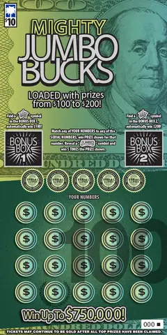 Mighty Jumbo Bucks $10 scratch-off ticket (image: South Carolina Education Lottery)