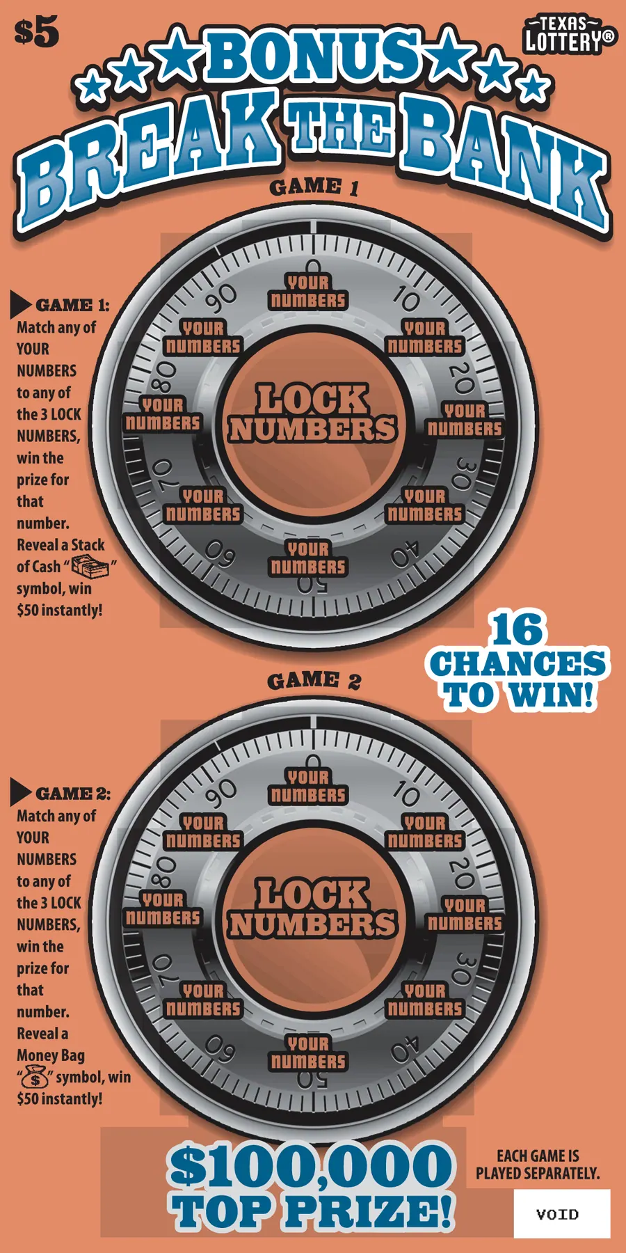 Bonus Break the Bank $5 Texas scratch-off ticket