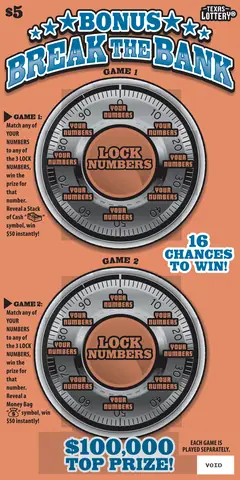 Bonus Break the Bank $5 scratch-off ticket