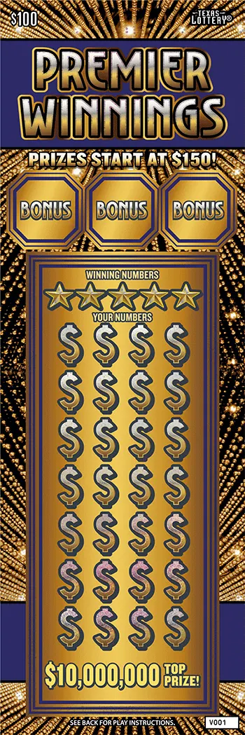 Premier Winnings $100 Texas scratch-off ticket