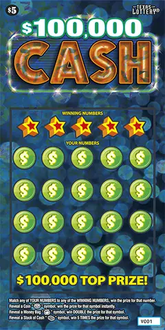 $100,000 Cash $5 scratch-off ticket (image: Texas Lottery)