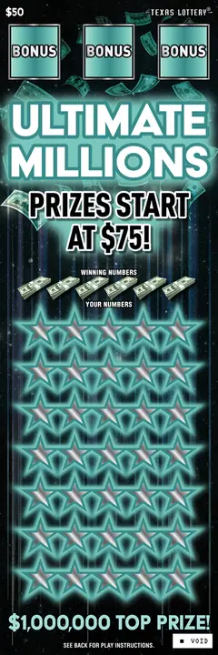 Ultimate Millions $50 scratch-off ticket