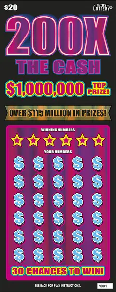200X The Cash $20 scratch-off ticket