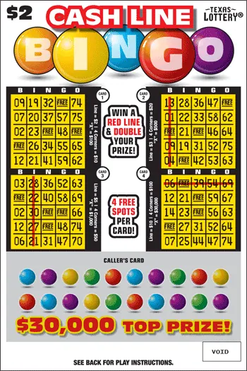 Cash Line Bingo $2 Texas scratch-off ticket
