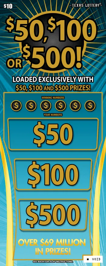$50, $100 Or $500! $10 Texas scratch-off ticket