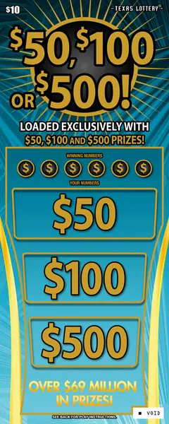 $50, $100 Or $500! $10 scratch-off ticket