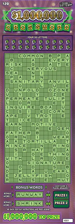 $1,000,000 Crossword $20 scratch-off ticket