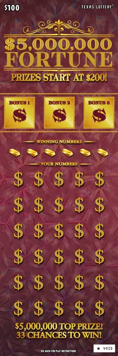 $5,000,000 Fortune $100 scratch-off ticket