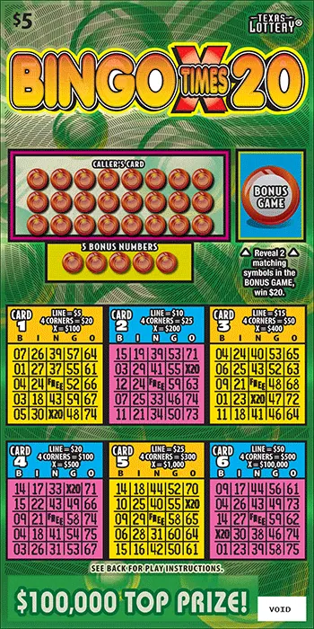 Bingo Times 20 $5 Texas scratch-off ticket