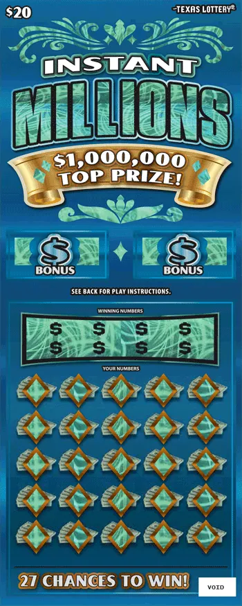 Instant Millions $20 Texas scratch-off ticket