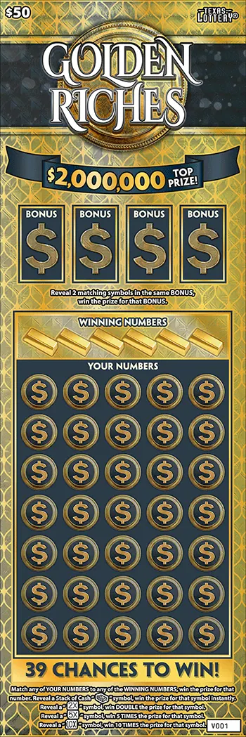 Golden Riches $50 Texas scratch-off ticket