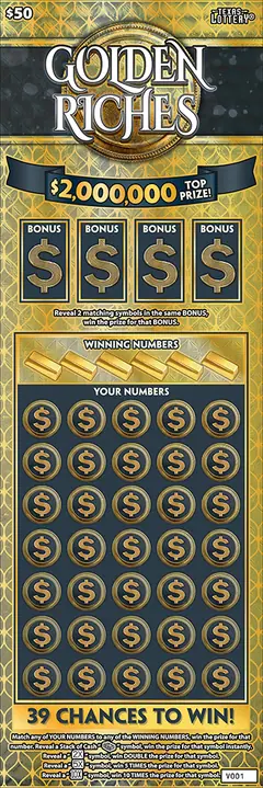Golden Riches $50 scratch-off ticket
