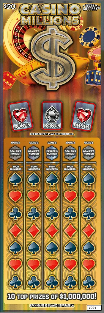 Casino Millions $50 Texas scratch-off ticket