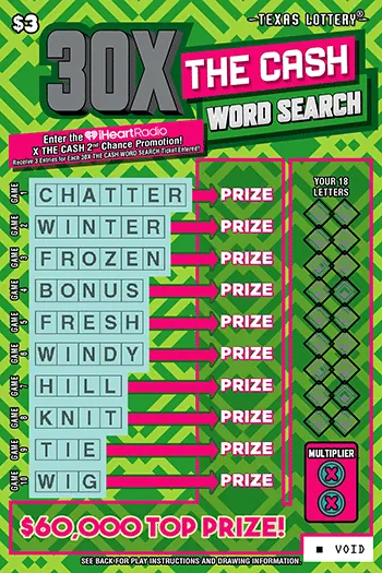 30X The Cash Word Search $3 Texas scratch-off ticket