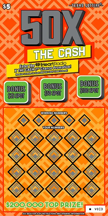 50X The Cash $5 Texas scratch-off ticket