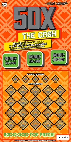 50X The Cash $5 scratch-off ticket