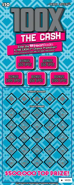 100X The Cash $10 scratch-off ticket