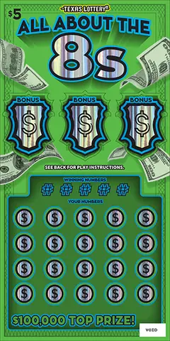 All About the 8s $5 scratch-off ticket