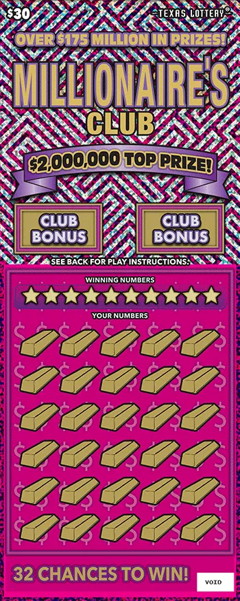 Millionaire's Club $30 Texas scratch-off ticket