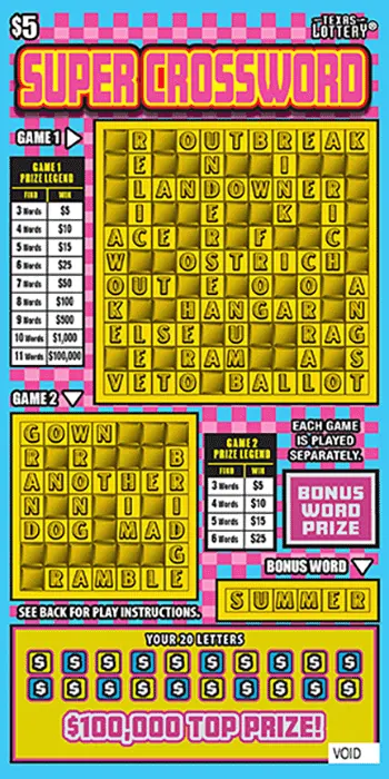 Super Crossword $5 Texas scratch-off ticket