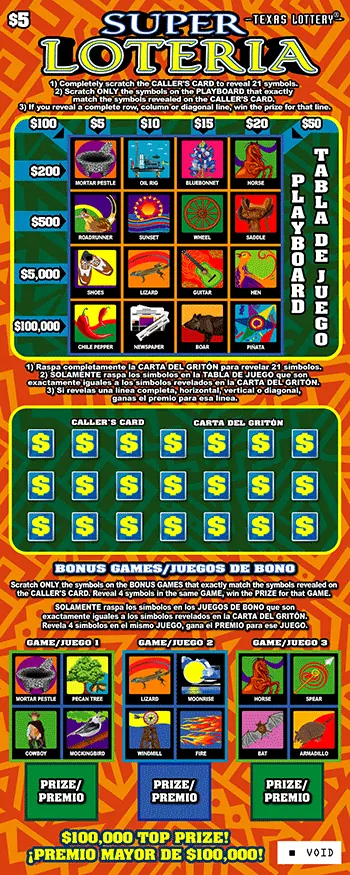 Super Loteria $5 Texas scratch-off ticket