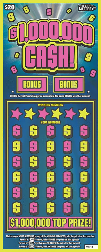 $1,000,000 Ca$h! $20 Texas scratch-off ticket