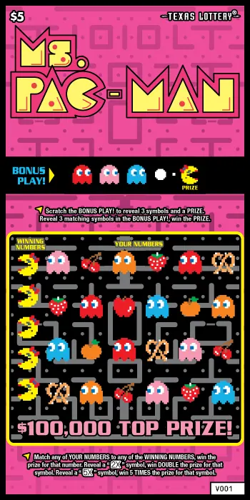 Ms.PAC-MAN $5 Texas scratch-off ticket