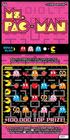 Ms.PAC-MAN $5 scratch-off ticket