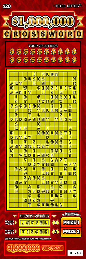 $1,000,000 Crossword $20 Texas scratch-off ticket