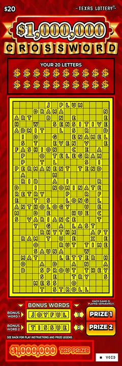 $1,000,000 Crossword $20 scratch-off ticket (image: Texas Lottery)
