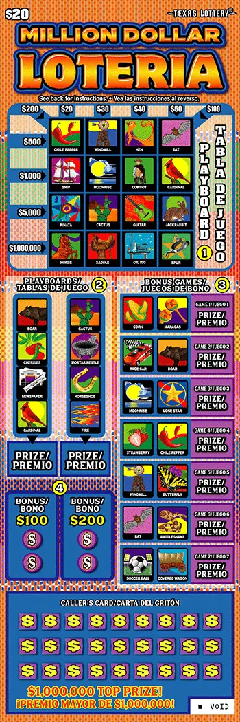 Million Dollar Loteria $20 Texas scratch-off ticket