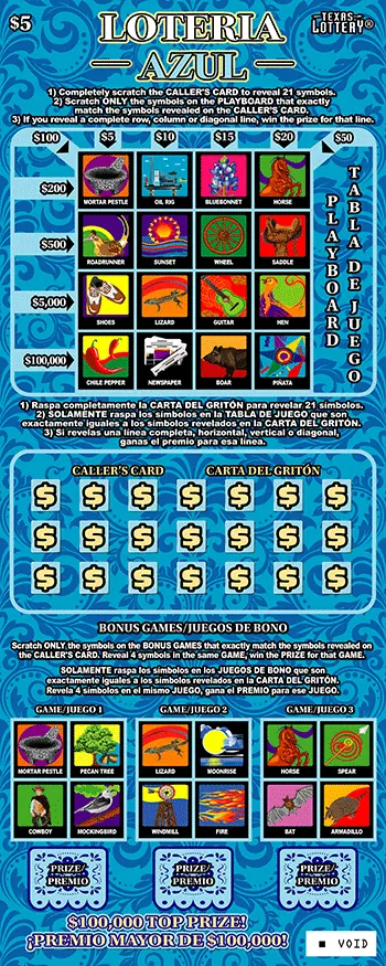 Loteria Azul $5 Texas scratch-off ticket