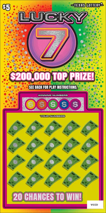 Lucky 7 $5 Texas scratch-off ticket