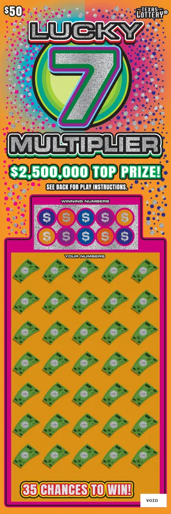 Lucky 7 Multiplier $50 Texas scratch-off ticket