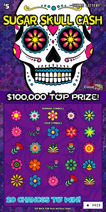 Sugar Skull Cash $5 Texas scratch-off ticket