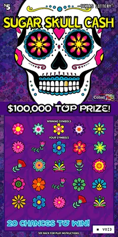 Sugar Skull Cash $5 scratch-off ticket